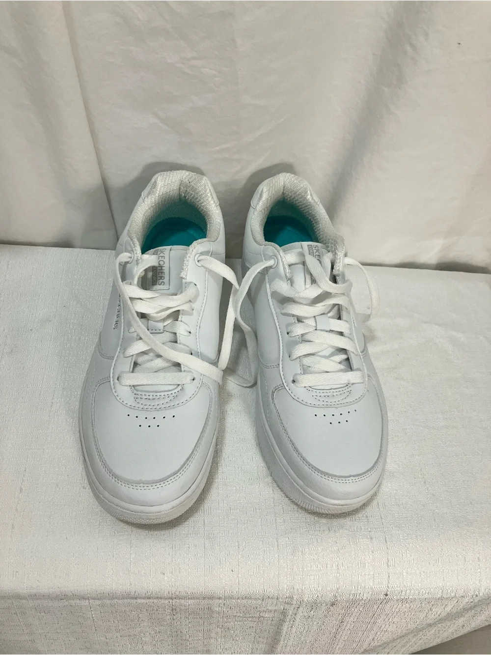 Skechers White Lace-Up Sneakers with Teal Insole